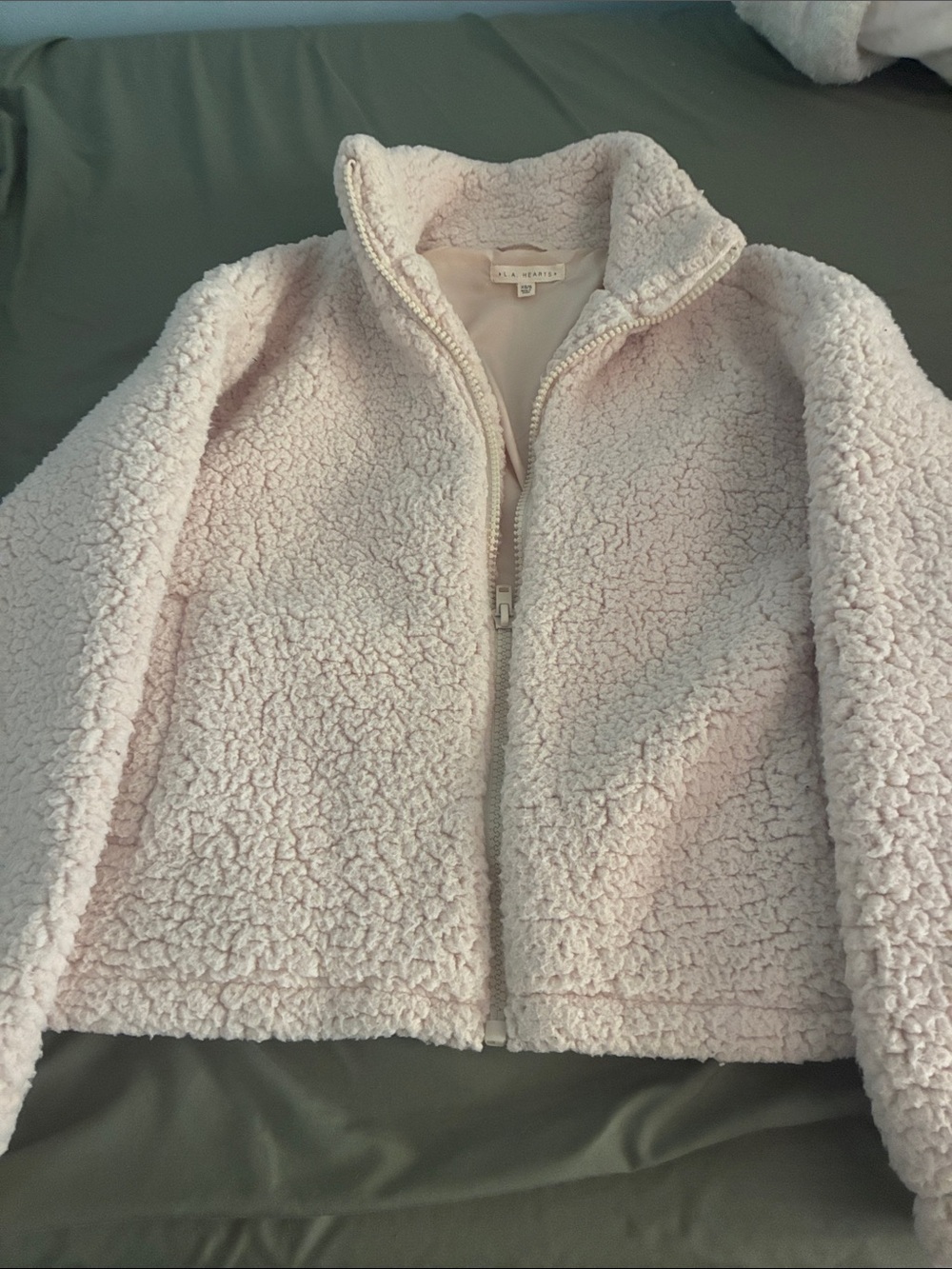 La Hearts Light Pink Teddy Sherpa Zip-Up Jacket